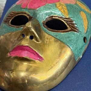 Venetian Wall Mask Brass Gold Green Pink Floral Decorative Face‎ Mask Art India